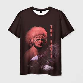 Мужская футболка 3D с принтом The Eagle Хабиб в Тюмени, 100% полиэфир | прямой крой, круглый вырез горловины, длина до линии бедер | eagle | боец | надпись | нурмагомедов | орел | хабиб | человек | шапка
