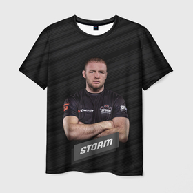 Мужская футболка 3D с принтом Александр Storm в Курске, 100% полиэфир | прямой крой, круглый вырез горловины, длина до линии бедер | storm | боей | мужчина | надпись | полосы | человек | шлеменко