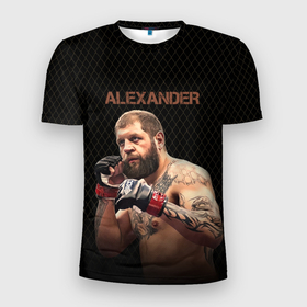 Мужская футболка 3D Slim с принтом Alexander The Grim Reape в Новосибирске, 100% полиэстер с улучшенными характеристиками | приталенный силуэт, круглая горловина, широкие плечи, сужается к линии бедра | александр | боец | емельяненко | мужчина | ринг | сетка | стойка