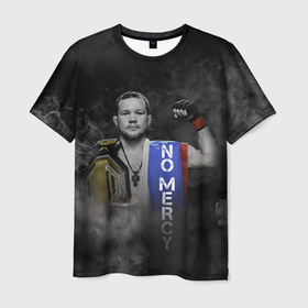 Мужская футболка 3D с принтом Пётр No Mercy в Новосибирске, 100% полиэфир | прямой крой, круглый вырез горловины, длина до линии бедер | nomercy | боец | дым | мужчина | надпись | пётр | рука | флаг | ян