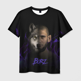 Мужская футболка 3D с принтом Хамзат Borz в Санкт-Петербурге, 100% полиэфир | прямой крой, круглый вырез горловины, длина до линии бедер | borz | боец | волк | лицо | огонь | человек | чиваев