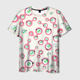 Мужская футболка 3D с принтом Такаси Мураками, Jellyfish Eyes , 100% полиэфир | прямой крой, круглый вырез горловины, длина до линии бедер | jellyfish eyes | kaikai kiki | pop art | superflat | takashi murakami | арт | глаза | дизайн | исскуство | супефлэт | такаси мураками | художник