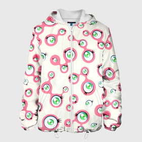 Мужская куртка 3D с принтом Такаси Мураками, Jellyfish Eyes в Белгороде, ткань верха — 100% полиэстер, подклад — флис | прямой крой, подол и капюшон оформлены резинкой с фиксаторами, два кармана без застежек по бокам, один большой потайной карман на груди. Карман на груди застегивается на липучку | jellyfish eyes | kaikai kiki | pop art | superflat | takashi murakami | арт | глаза | дизайн | исскуство | супефлэт | такаси мураками | художник