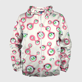 Мужская ветровка 3D с принтом Такаси Мураками, Jellyfish Eyes в Кировске, 100% полиэстер | подол и капюшон оформлены резинкой с фиксаторами, два кармана без застежек по бокам, один потайной карман на груди | jellyfish eyes | kaikai kiki | pop art | superflat | takashi murakami | арт | глаза | дизайн | исскуство | супефлэт | такаси мураками | художник