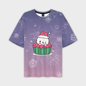Мужская футболка OVERSIZE 3D с принтом Happy New Year 2022. Сat 5 в Новосибирске,  |  | 2022 | 22 | cat | happy new year | holiday | new year | гирлянда | зима | кот | котенок | новый год | праздник | рождество