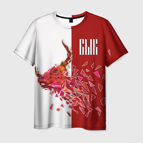 Мужская футболка 3D с принтом БЫК (BULLS) в Новосибирске, 100% полиэфир | прямой крой, круглый вырез горловины, длина до линии бедер | beast | brutal | bull | friend | friends | gang | man | red | white | банда | белый | брутальный | бык | бычара | другу | друзья | зверь | красный | мужик