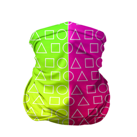 Бандана-труба 3D с принтом Игра в кальмара (розовый+желтый) в Петрозаводске, 100% полиэстер, ткань с особыми свойствами — Activecool | плотность 150‒180 г/м2; хорошо тянется, но сохраняет форму | Тематика изображения на принте: frankenstein dress | гра в кальмара | желтый | зеленый | игра | кальмар | квадрат | квадратик | красный | круг | кружок | половинчатый | розовый | треугольник | треугольничек