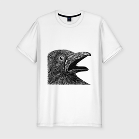 Мужская футболка хлопок Slim с принтом Крик чёрного ворона в Кировске, 92% хлопок, 8% лайкра | приталенный силуэт, круглый вырез ворота, длина до линии бедра, короткий рукав | ворон | ворона | депрессия | злая птичка | зло | птица | рисунок