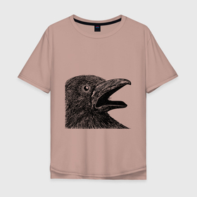 Мужская футболка хлопок Oversize с принтом Крик чёрного ворона в Новосибирске, 100% хлопок | свободный крой, круглый ворот, “спинка” длиннее передней части | ворон | ворона | депрессия | злая птичка | зло | птица | рисунок