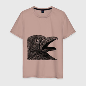 Мужская футболка хлопок с принтом Крик чёрного ворона в Санкт-Петербурге, 100% хлопок | прямой крой, круглый вырез горловины, длина до линии бедер, слегка спущенное плечо. | ворон | ворона | депрессия | злая птичка | зло | птица | рисунок