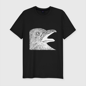 Мужская футболка хлопок Slim с принтом Крик белого ворона в Новосибирске, 92% хлопок, 8% лайкра | приталенный силуэт, круглый вырез ворота, длина до линии бедра, короткий рукав | белая ворона | ворон | ворона | депрессия | злая птичка | птица | птичка | рисунок | ярость