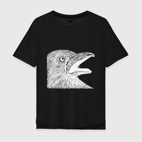 Мужская футболка хлопок Oversize с принтом Крик белого ворона в Санкт-Петербурге, 100% хлопок | свободный крой, круглый ворот, “спинка” длиннее передней части | белая ворона | ворон | ворона | депрессия | злая птичка | птица | птичка | рисунок | ярость