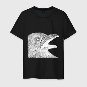 Мужская футболка хлопок с принтом Крик белого ворона в Санкт-Петербурге, 100% хлопок | прямой крой, круглый вырез горловины, длина до линии бедер, слегка спущенное плечо. | белая ворона | ворон | ворона | депрессия | злая птичка | птица | птичка | рисунок | ярость