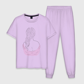 Мужская пижама хлопок с принтом Девушка с длинными волосами , 100% хлопок | брюки и футболка прямого кроя, без карманов, на брюках мягкая резинка на поясе и по низу штанин
 | девочка | девушка | длинные волосы | мило | прическа | розовый | романтика