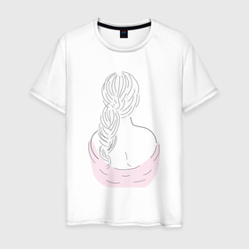Мужская футболка хлопок с принтом Девушка с длинными волосами в Тюмени, 100% хлопок | прямой крой, круглый вырез горловины, длина до линии бедер, слегка спущенное плечо. | девочка | девушка | длинные волосы | мило | прическа | розовый | романтика