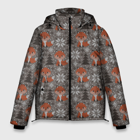 Мужская зимняя куртка 3D с принтом Вязанные лисички в Белгороде, верх — 100% полиэстер; подкладка — 100% полиэстер; утеплитель — 100% полиэстер | длина ниже бедра, свободный силуэт Оверсайз. Есть воротник-стойка, отстегивающийся капюшон и ветрозащитная планка. 

Боковые карманы с листочкой на кнопках и внутренний карман на молнии. | Тематика изображения на принте: вязанка | животные | лес | лисий хвост | лисы | паттерн | текстура