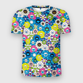 Мужская футболка 3D Slim с принтом Takashi Murakami Улыбающиеся цветы в Курске, 100% полиэстер с улучшенными характеристиками | приталенный силуэт, круглая горловина, широкие плечи, сужается к линии бедра | Тематика изображения на принте: japan | pop art | smile | summer | takashi murakami | арт | детские рисунки | искусство | красочный | лето | поляна | поп арт | разноцветные цветы | ромашки | смайл | такаси мураками | такаши мураками | узор | улыбки
