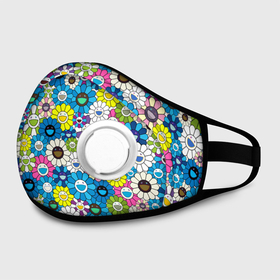 Маска из неопрена с принтом Takashi Murakami Улыбающиеся цветы в Новосибирске, неопрен 100% | Форма огибающая нос. Резинки для ушей с дополнительной резинкой на затылке. Клапан для выдоха для активного дыхания при занятиях спортом. Эластичный материал маски и окантовки для лучшего растяжения и прилегания маски.  | Тематика изображения на принте: japan | pop art | smile | summer | takashi murakami | арт | детские рисунки | искусство | красочный | лето | поляна | поп арт | разноцветные цветы | ромашки | смайл | такаси мураками | такаши мураками | узор | улыбки