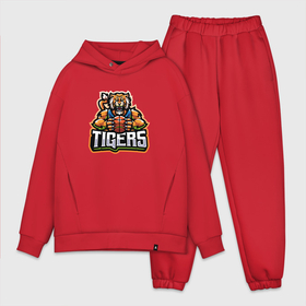 Мужской костюм хлопок OVERSIZE с принтом Тигр баскетболист в Кировске,  |  | tiger | баскетбол | баскетболист | восточный тигр | год тигра | кошка | с мячом | тигр | тигренок | хищник