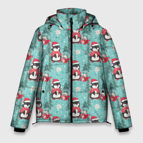 Мужская зимняя куртка 3D с принтом Пингвинчики новый год в Новосибирске, верх — 100% полиэстер; подкладка — 100% полиэстер; утеплитель — 100% полиэстер | длина ниже бедра, свободный силуэт Оверсайз. Есть воротник-стойка, отстегивающийся капюшон и ветрозащитная планка. 

Боковые карманы с листочкой на кнопках и внутренний карман на молнии. | 2022 | год тигра | новый год | новый год 2022 | символ года | тигр | тигренок | тигрица | тигры