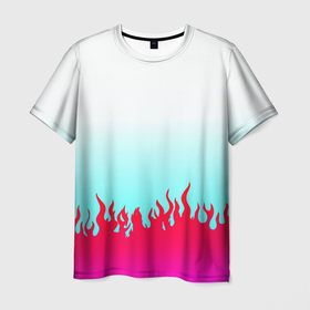 Мужская футболка 3D с принтом Розовый огонь в Санкт-Петербурге, 100% полиэфир | прямой крой, круглый вырез горловины, длина до линии бедер | fire | белый | красный | огниво | огонь | пламя | принт | розовый | топ | триколор