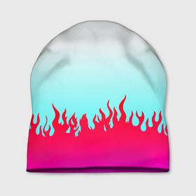 Шапка 3D с принтом Розовый огонь в Тюмени, 100% полиэстер | универсальный размер, печать по всей поверхности изделия | fire | белый | красный | огниво | огонь | пламя | принт | розовый | топ | триколор