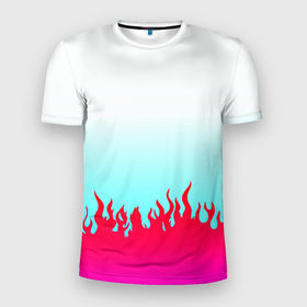 Мужская футболка 3D Slim с принтом Розовый огонь в Екатеринбурге, 100% полиэстер с улучшенными характеристиками | приталенный силуэт, круглая горловина, широкие плечи, сужается к линии бедра | fire | белый | красный | огниво | огонь | пламя | принт | розовый | топ | триколор