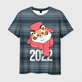 Мужская футболка 3D с принтом 2022 символ года , 100% полиэфир | прямой крой, круглый вырез горловины, длина до линии бедер | 2022 | год тигра | новый год | новый год 2022 | символ года | тигр | тигренок | тигрица | тигры
