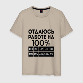 Мужская футболка хлопок с принтом ОТДАЮСЬ РАБОТЕ НА 100 процентов в Новосибирске, 100% хлопок | прямой крой, круглый вырез горловины, длина до линии бедер, слегка спущенное плечо. | 100 | на 100 | на 100 процентов | отдаюсь работе | прикол | хороший работник | шутка | юмор
