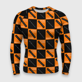 Мужской рашгард 3D с принтом Black Orange Squares ,  |  | black | minimalizm | orange | square | квадрат | оранжевый | черный