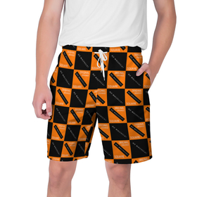 Мужские шорты 3D с принтом Black Orange Squares ,  полиэстер 100% | прямой крой, два кармана без застежек по бокам. Мягкая трикотажная резинка на поясе, внутри которой широкие завязки. Длина чуть выше колен | black | minimalizm | orange | square | квадрат | оранжевый | черный