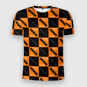 Мужская футболка 3D Slim с принтом Black Orange Squares , 100% полиэстер с улучшенными характеристиками | приталенный силуэт, круглая горловина, широкие плечи, сужается к линии бедра | black | minimalizm | orange | square | квадрат | оранжевый | черный