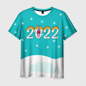 Мужская футболка 3D с принтом Надпись 2022 Новый год в Санкт-Петербурге, 100% полиэфир | прямой крой, круглый вырез горловины, длина до линии бедер | 2022 | год тигра | новый год | новый год 2022 | символ года | тигр | тигренок | тигрица | тигры