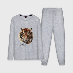 Мужская пижама хлопок (с лонгсливом) с принтом Тигр 2022 символ в Новосибирске,  |  | амурский тигр | год 2022 | кошка | новый год | символ 2022 | тигр | тигр 2022