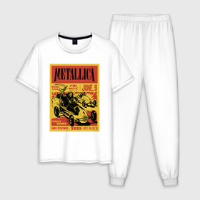 Мужская пижама хлопок с принтом Metallica   Iowa Speedway playbill в Новосибирске, 100% хлопок | брюки и футболка прямого кроя, без карманов, на брюках мягкая резинка на поясе и по низу штанин
 | car | death | group | hard rock | hype | metallica | music | skull | speed | thrash metal | usa | группа | металлика | музыка | скорость | сша | тяжёлый рок | череп