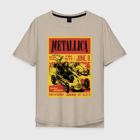 Мужская футболка хлопок Oversize с принтом Metallica   Iowa Speedway playbill в Тюмени, 100% хлопок | свободный крой, круглый ворот, “спинка” длиннее передней части | car | death | group | hard rock | hype | metallica | music | skull | speed | thrash metal | usa | группа | металлика | музыка | скорость | сша | тяжёлый рок | череп