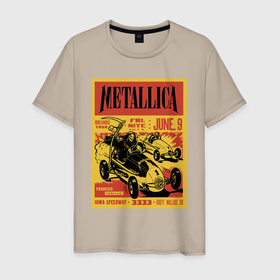 Мужская футболка хлопок с принтом Metallica   Iowa Speedway playbill в Санкт-Петербурге, 100% хлопок | прямой крой, круглый вырез горловины, длина до линии бедер, слегка спущенное плечо. | car | death | group | hard rock | hype | metallica | music | skull | speed | thrash metal | usa | группа | металлика | музыка | скорость | сша | тяжёлый рок | череп