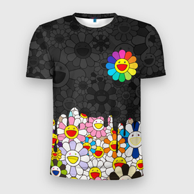 Мужская футболка 3D спортивная с принтом MURAKAMI МУРАКАМИ ПОТЕКИ в Тюмени, 100% полиэстер с улучшенными характеристиками | приталенный силуэт, круглая горловина, широкие плечи, сужается к линии бедра | Тематика изображения на принте: cute flowers | flower superflat | flowers | murakami | pop art | superflat | takashi murakami | краска | милые цветочки | мураками | потеки | ромашки | такаси мураками | такаши мураками | цветочки | цветы
