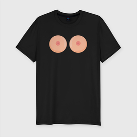 Мужская футболка хлопок Slim с принтом boobs 18+ в Новосибирске, 92% хлопок, 8% лайкра | приталенный силуэт, круглый вырез ворота, длина до линии бедра, короткий рукав | Тематика изображения на принте: boobs | грудь | прикол | прикольный принт