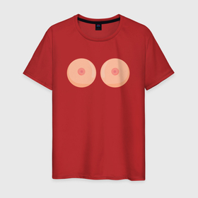 Мужская футболка хлопок с принтом boobs 18+ в Новосибирске, 100% хлопок | прямой крой, круглый вырез горловины, длина до линии бедер, слегка спущенное плечо. | boobs | грудь | прикол | прикольный принт