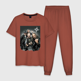 Мужская пижама хлопок с принтом Metallica   cool dudes Thrash metal в Кировске, 100% хлопок | брюки и футболка прямого кроя, без карманов, на брюках мягкая резинка на поясе и по низу штанин
 | Тематика изображения на принте: dudes | group | guys | hard rock | los angeles | metallica | music | thrash metal | usa | группа | лос анджелес | металлика | мужики | музыка | парни | сша | трэш метал | тяжёлый рок | чуваки