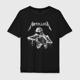 Мужская футболка хлопок Oversize с принтом Metallica   thrash metal в Екатеринбурге, 100% хлопок | свободный крой, круглый ворот, “спинка” длиннее передней части | bones | hard rock | metallica | rags | skeleton | skull | thrash metal | кости | металлика | скелет | трэш метал | тряпьё | тяжёлый рок | череп