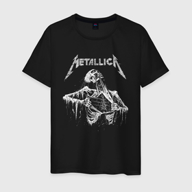 Мужская футболка хлопок с принтом Metallica   thrash metal в Тюмени, 100% хлопок | прямой крой, круглый вырез горловины, длина до линии бедер, слегка спущенное плечо. | bones | hard rock | metallica | rags | skeleton | skull | thrash metal | кости | металлика | скелет | трэш метал | тряпьё | тяжёлый рок | череп