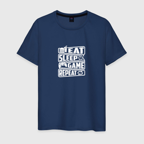Мужская футболка хлопок с принтом Eat,Sleep,Game,Repeat в Петрозаводске, 100% хлопок | прямой крой, круглый вырез горловины, длина до линии бедер, слегка спущенное плечо. | еда | игра | игроки | котики | прикольные | сон