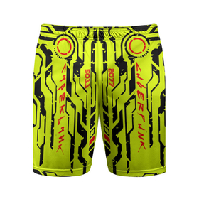 Мужские шорты спортивные с принтом Cyberpunk 2077 YELLOW ,  |  | будущее | жолтый | киберпанк | минимализм | полосы | схемы