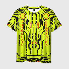 Мужская футболка 3D с принтом Cyberpunk 2077 YELLOW в Рязани, 100% полиэфир | прямой крой, круглый вырез горловины, длина до линии бедер | будущее | жолтый | киберпанк | минимализм | полосы | схемы