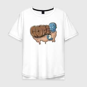 Мужская футболка хлопок Oversize с принтом Кофейный зомби граффити в Тюмени, 100% хлопок | свободный крой, круглый ворот, “спинка” длиннее передней части | авторский принт | бариста | бодрость | граффити | зависимость | зомби | кофе | мертвец | надписи | утро