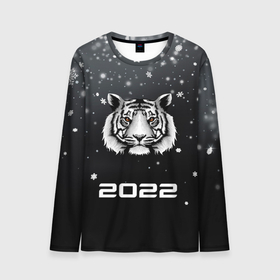 Мужской лонгслив 3D с принтом Новогодний тигр символ 2022. в Кировске, 100% полиэстер | длинные рукава, круглый вырез горловины, полуприлегающий силуэт | Тематика изображения на принте: 2022 | merry christmas | год тигра | зима близко | нг | новогодний | новогодний тигр | новогодняя символика | новый год | новый год 2022 | рождество | символ 2022 года | снег | снежинки | тигр