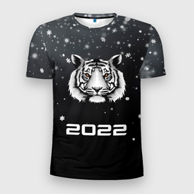Мужская футболка 3D спортивная с принтом Новогодний тигр символ 2022. в Новосибирске, 100% полиэстер с улучшенными характеристиками | приталенный силуэт, круглая горловина, широкие плечи, сужается к линии бедра | 2022 | merry christmas | год тигра | зима близко | нг | новогодний | новогодний тигр | новогодняя символика | новый год | новый год 2022 | рождество | символ 2022 года | снег | снежинки | тигр