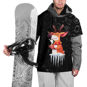 Накидка на куртку 3D с принтом Новогодний Олень 2022. в Тюмени, 100% полиэстер |  | 2022 | merry christmas | год тигра | зима близко | нг | новогодний | новогодний олень | новый год | новый год 2022 | олень | рождество | символ 2022 года | снег | снежинки